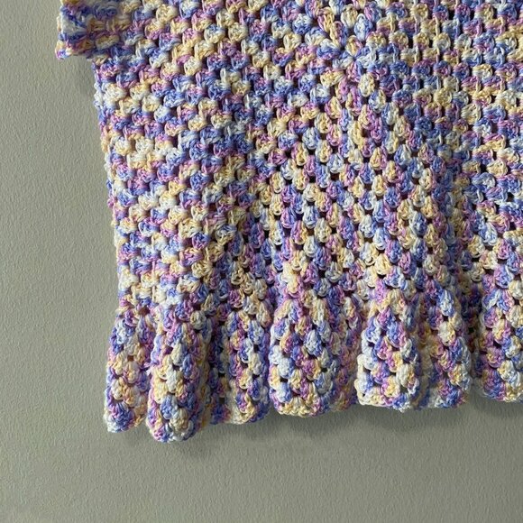 Handmade Crochet Pastel Purple Blue Yellow White Childrens Peplum Ruffle Top - Picture 7 of 7